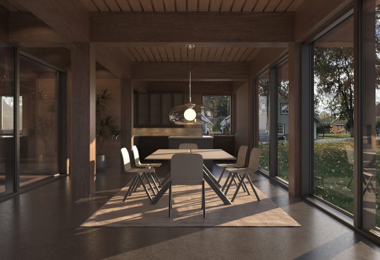 Atrium house - view towards kitchen