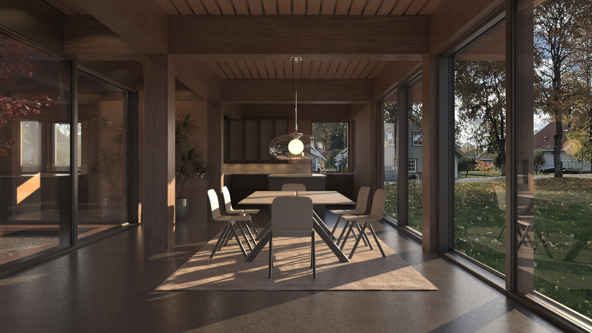 Atrium house - view towards kitchen