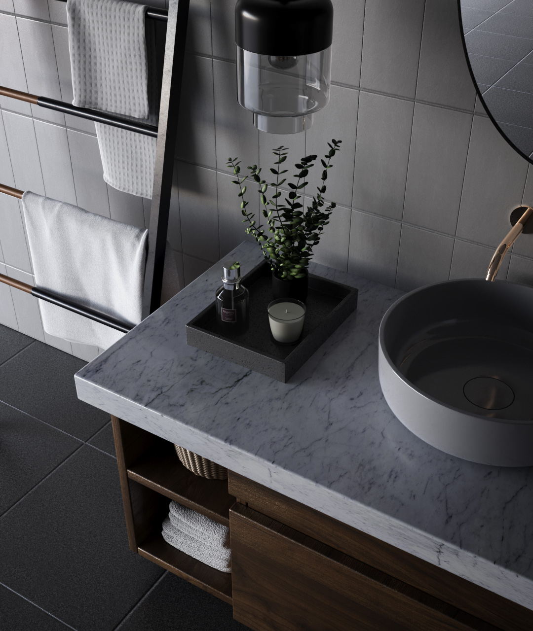 Contemporary bathroom sink with marble top